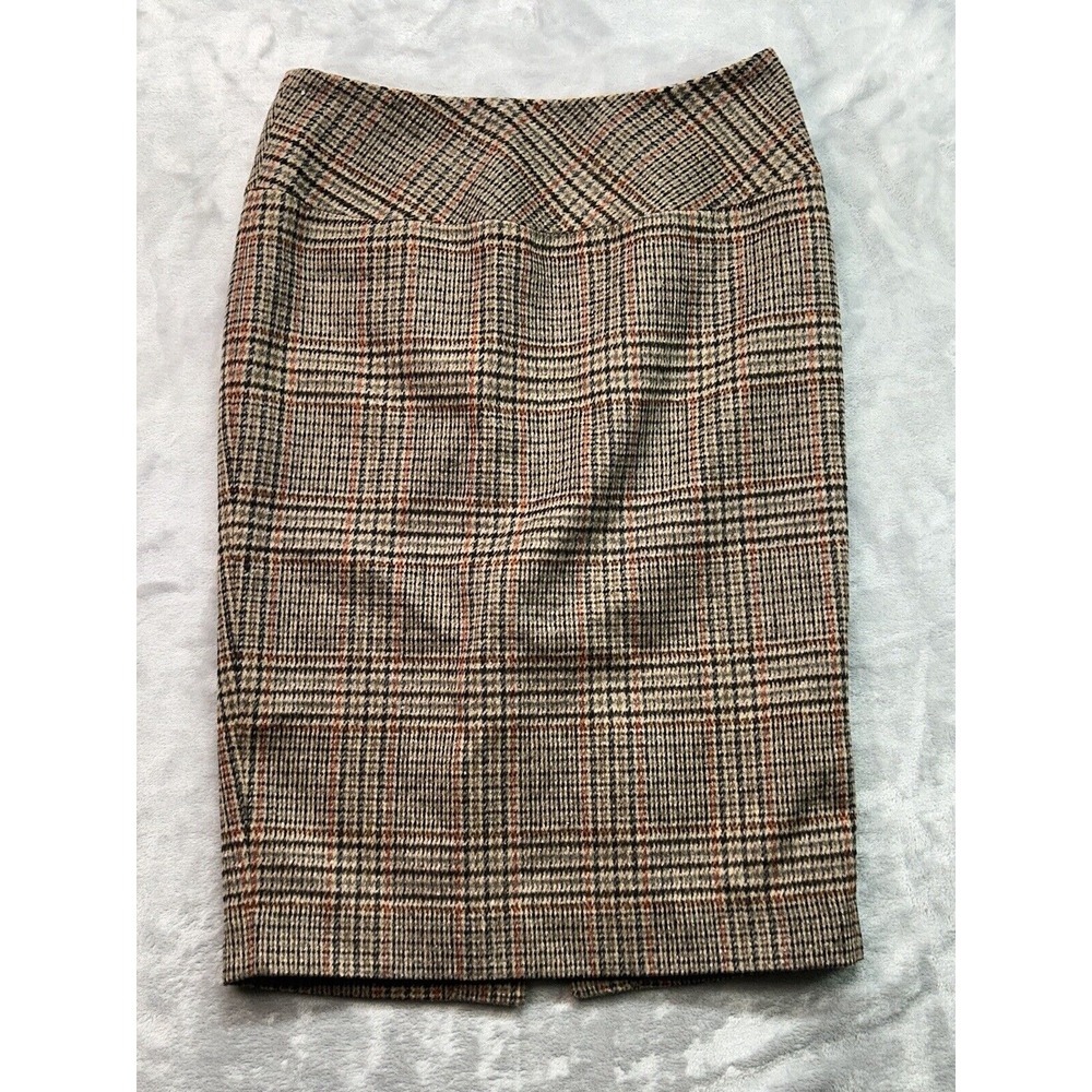 Anthropologie Pink Martini Women Sz S Skirt Plaid Straight Midi Wool Rear Slit